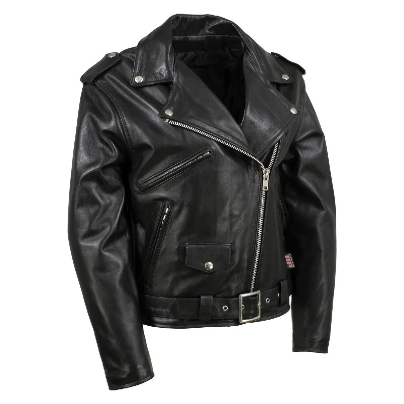 Hot Leathers JKL5004 USA Made Womens 'The Flaunt' Premium Black Classic Motorcycle Style Leather Jacket A-Line Jacket Boat Neck Shawl Collar