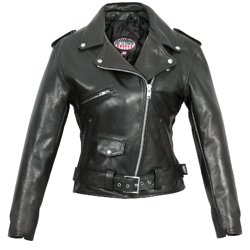 Hot Leathers JKL5004 Women's Black Premium USA Made Classic Motorcycle Style Leather Jacket Fitted Jacket Loose Jacket Oversized Jacket