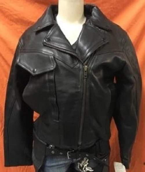 Ladies Black Heavy Thick Leather Jacket V-Neck Jacket Boat Neck Jacket Square Neck Jacket