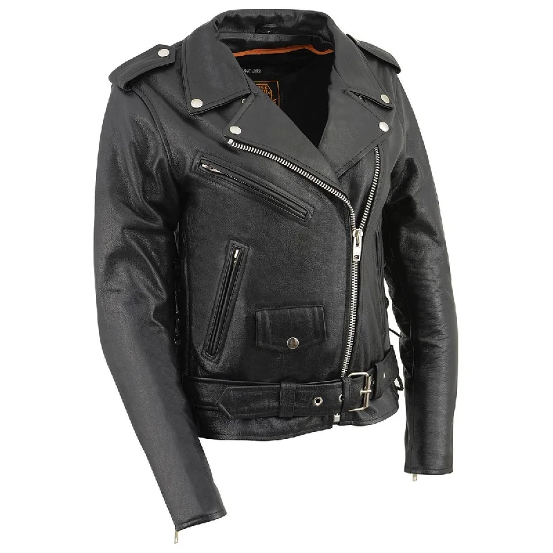 Milwaukee Leather LKL2700 Women's Classic Black Premium Leather Motorcycle Vintage Jacket with Side Laces Wool Fabric Cashmere Fabric Tweed Fabric