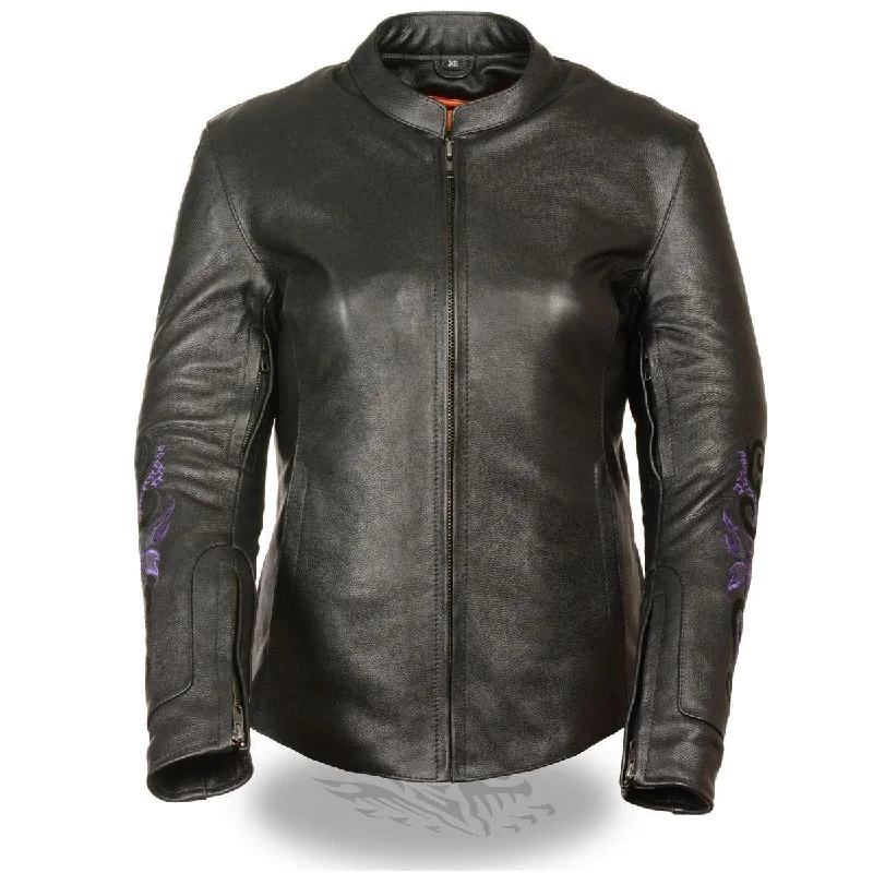 Milwaukee Leather ML2071 Women's Black Leather Jacket with Purple Butterfly Design Wool Jacket Cashmere Jacket Tweed Jacket