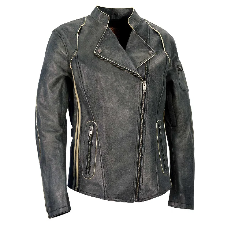 Milwaukee Leather MLL2505 Women's Lightweight Vintage Cafe Racer Jacket with Racing Stripes Embroidered Jacket Appliqued Jacket Beaded Jacket