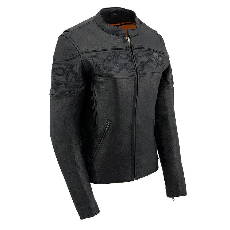 Milwaukee Leather MLL2540 Women's Crossover Black Leather Scooter Jacket Reflective Skull Graphic Cotton Jacket Linen Jacket Terry Jacket