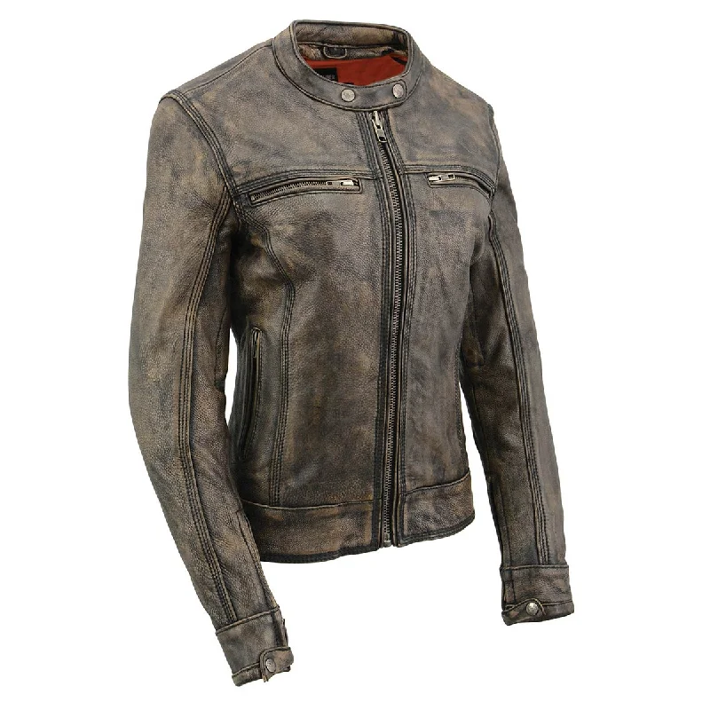 Milwaukee Leather MLL2550 Women's Scooter Distressed Brown Leather Vented Motorcycle Jacket Denim Jacket Leather Jacket Suede Jacket