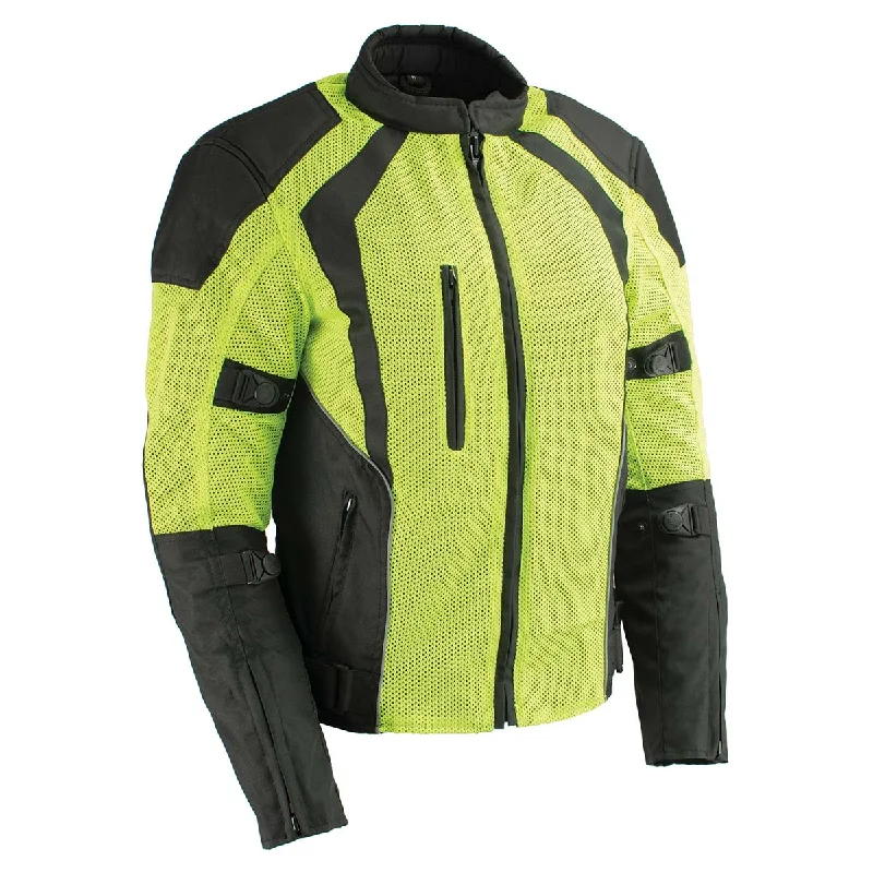 Milwaukee Leather MPL2793 High Vis Green with Black Armored Textile Motorcycle Jacket for Women - All Season Mesh Jacket Fleece Fabric Down Fabric Feather Fabric