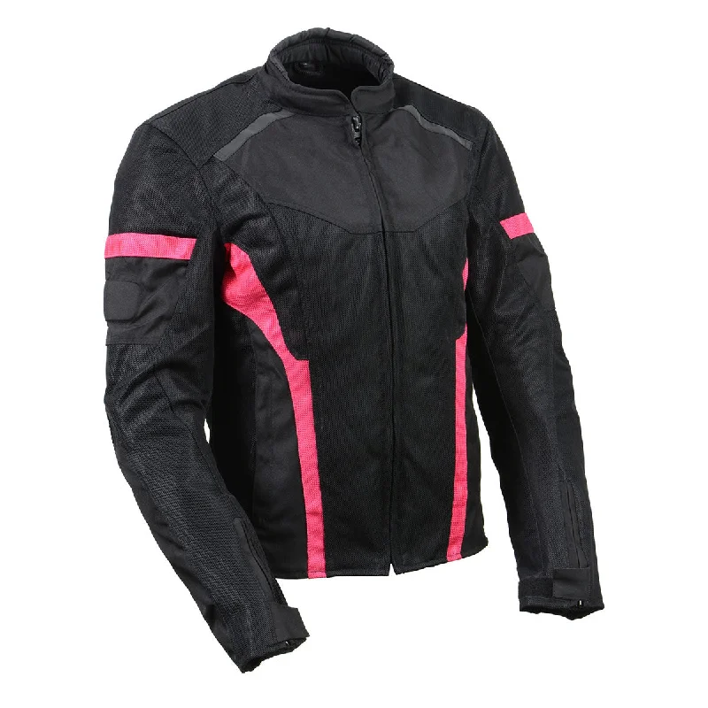 Milwaukee Leather MPL2794 Black and Pink Mesh/Textile Armored Motorcycle Racer Jacket for Women - All Season Jackets Lace Jacket Ribbed Jacket Sequined Jacket