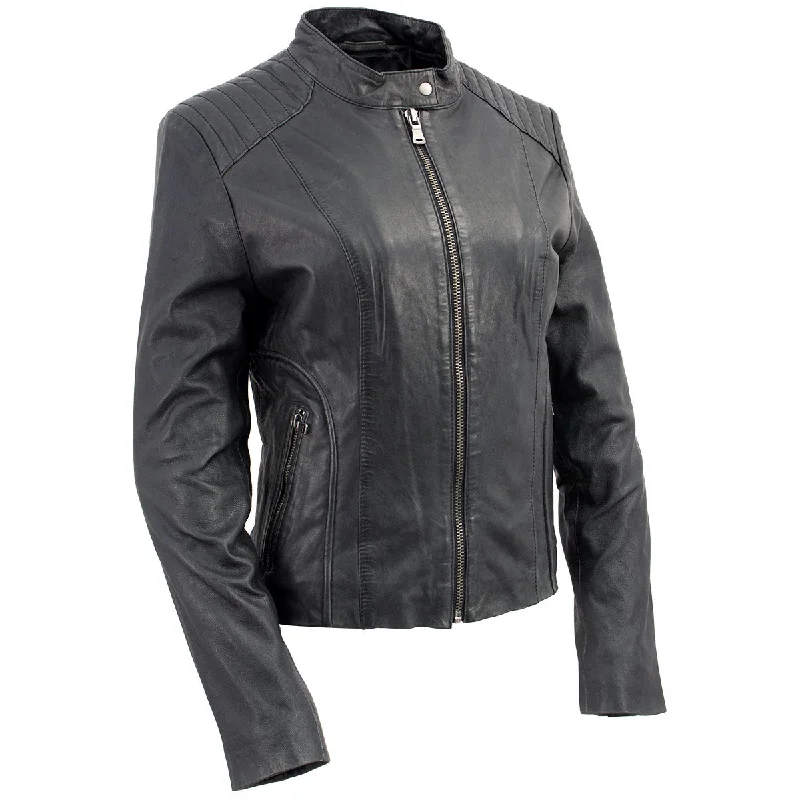 Milwaukee Leather Vintage SFL2814 Women's Black Leather Motorcycle Style Fashion Jacket Notch Collar Jacket Peter Pan Collar Jacket Cowl Neck Jacket