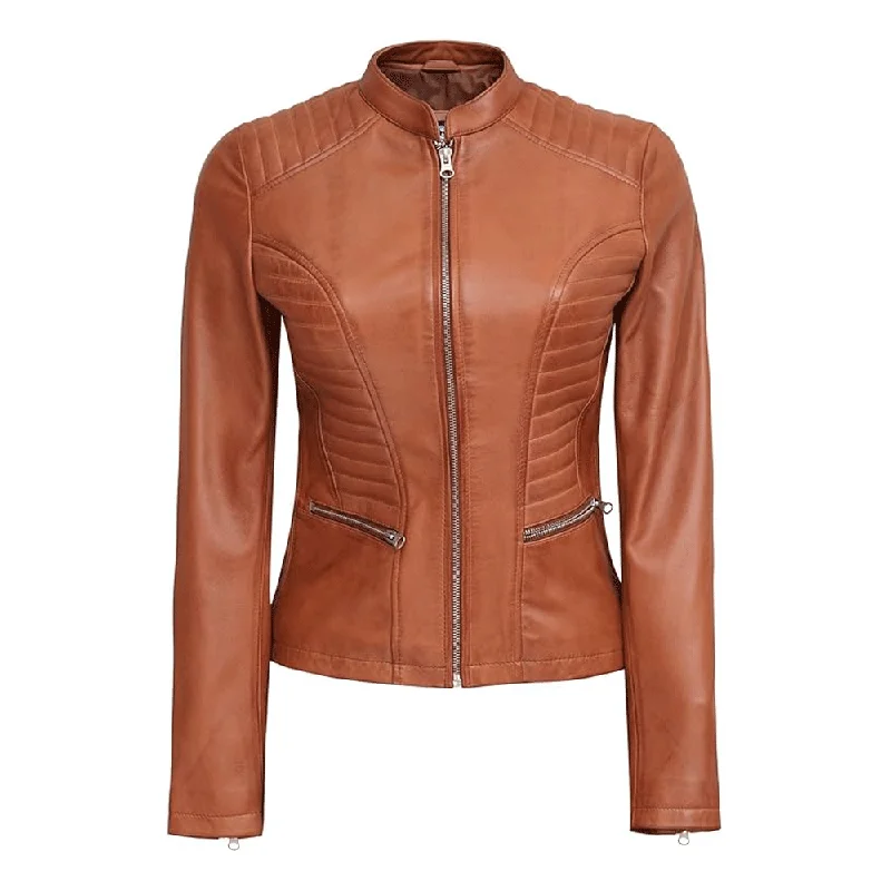 Turbo Brown Ladies Leather Motorcycle Jacket Embroidered Jacket Appliqued Jacket Beaded Jacket