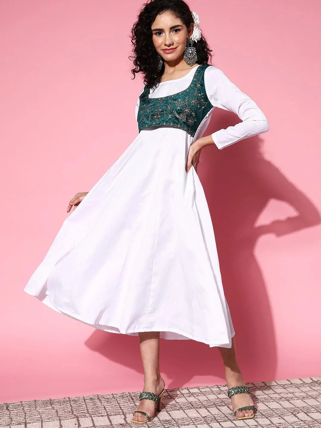 Women White Velvet Embroidered Jacket Anarkali Dress One-Shoulder Jacket Off-the-Shoulder Jacket Asymmetrical Jacket