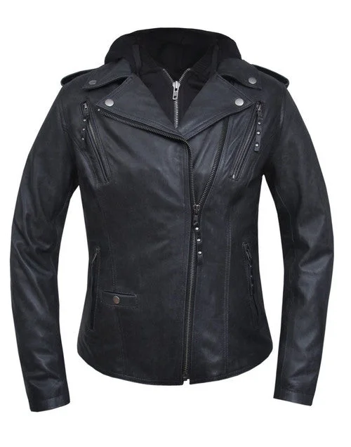 Women's Black Hooded Jacket Belted Jacket Elasticated Jacket Padded Jacket