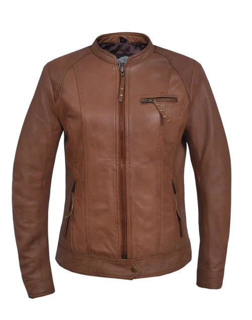 Women's Brown Leather Jacket - The Ultimate Style Statement Zippered Jacket Buttoned Jacket Snapped Jacket