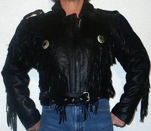 Women's Fringed Leather Jacket with Concho Anorak Shell Jacket Lightweight Jacket