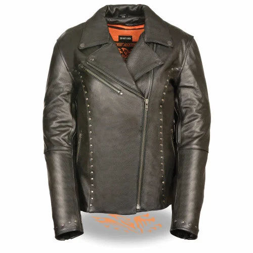 Women's Leather Motorcycle Jacket A-Line Jacket Boat Neck Shawl Collar