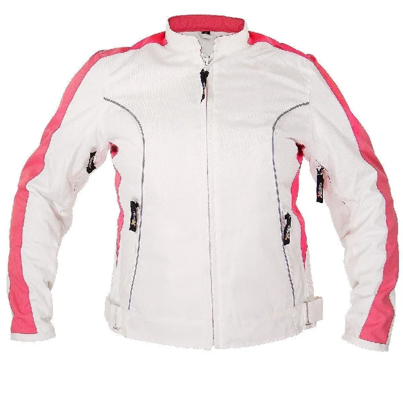 Xelement BXU358924 Women's 'Tribal Heart' Tri-Tex White and Pink Motorcycle Jacket with X-Armor Tiered Jacket Buttoned Jacket Zippered Jacket