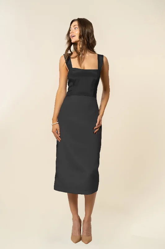 Beckett Bodice with Straight Skirt Midi in Drapey Bengaline leather skirt refined