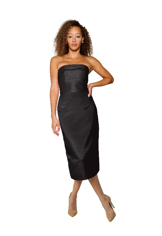 Eva Bodice with Straight Skirt Midi in Shantung spandex blend skirt