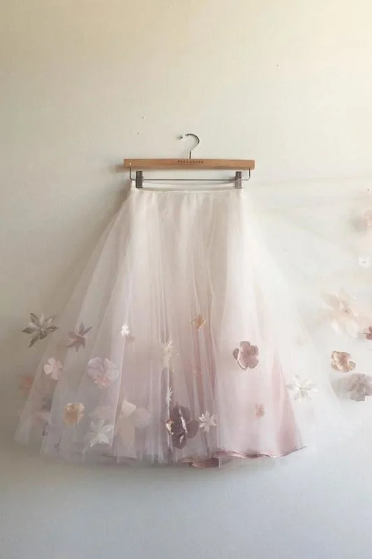 Knee Length with Appliques Cute A Line Cheap Tulle Skirt cotton skirt soft