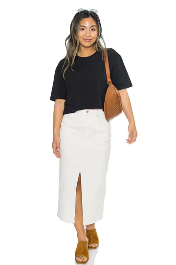 Denim Midi Skirt - Chalk leather skirt bold