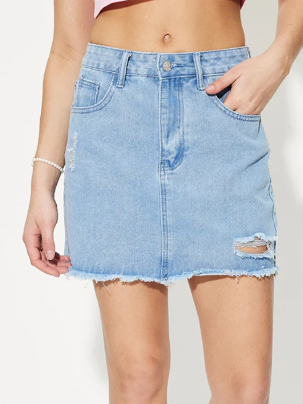 Distressed Raw Hem Mini Denim Skirt boho skirt vibe