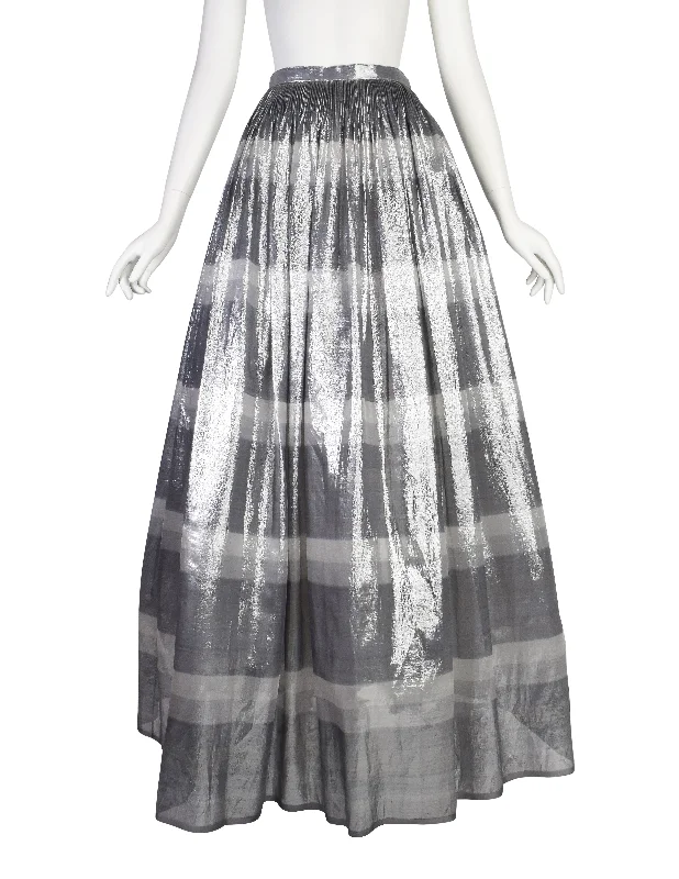 Geoffrey Beene Vintage Metallic Silver Striped Lame Semi-Sheer Full Length Skirt ribbed skirt waist