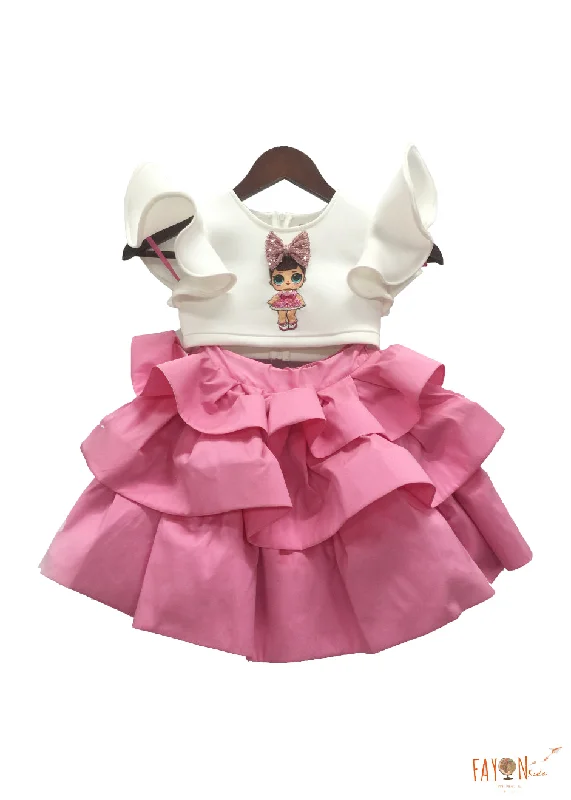 Girls Doll Emblem Crop Top With Pink Skirt relaxed fit skirt