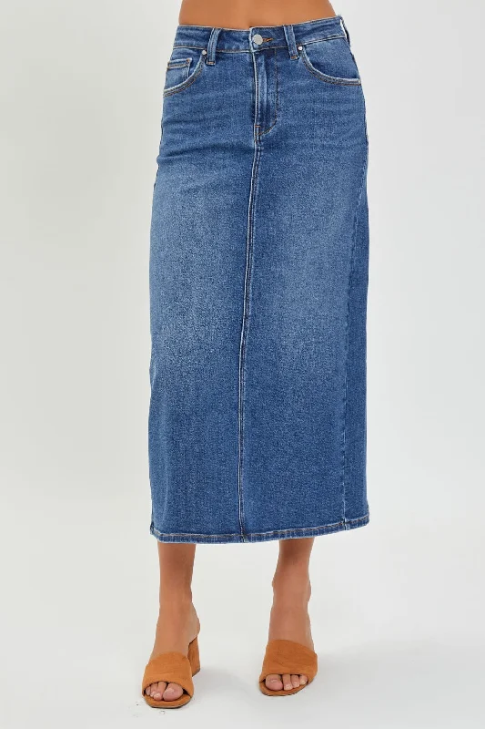 RISEN High Rise Back Slit Denim Skirt linen skirt breathable