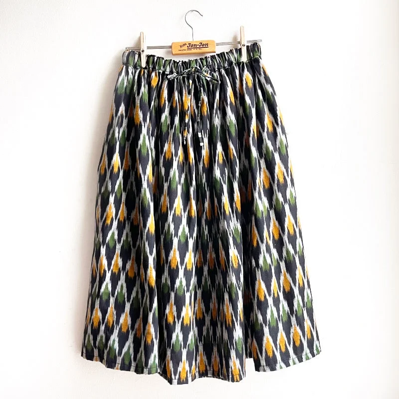 Shorties Long Skirt - Black/Green Ikat linen skirt light