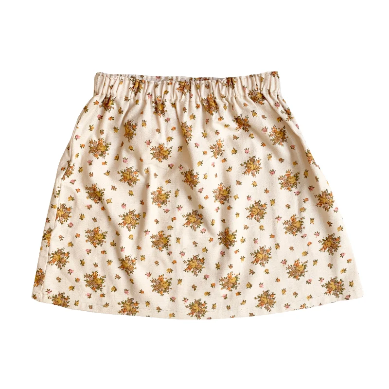 Shorties Floral Skirt - Beige With Mustard Flowers lace skirt intricate