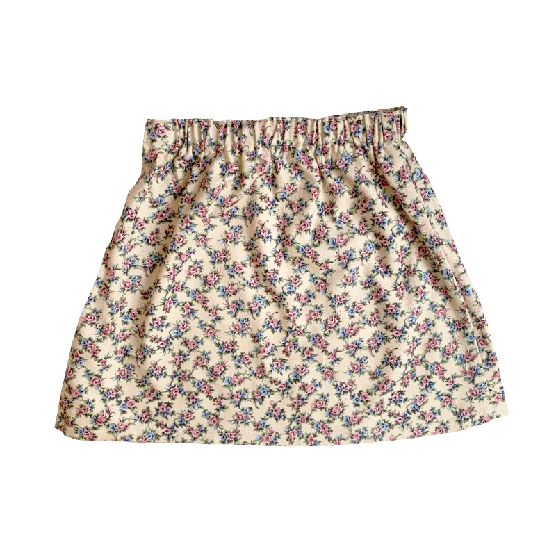 Shorties Floral Skirt - Beige With Pink Flowers linen skirt relaxed