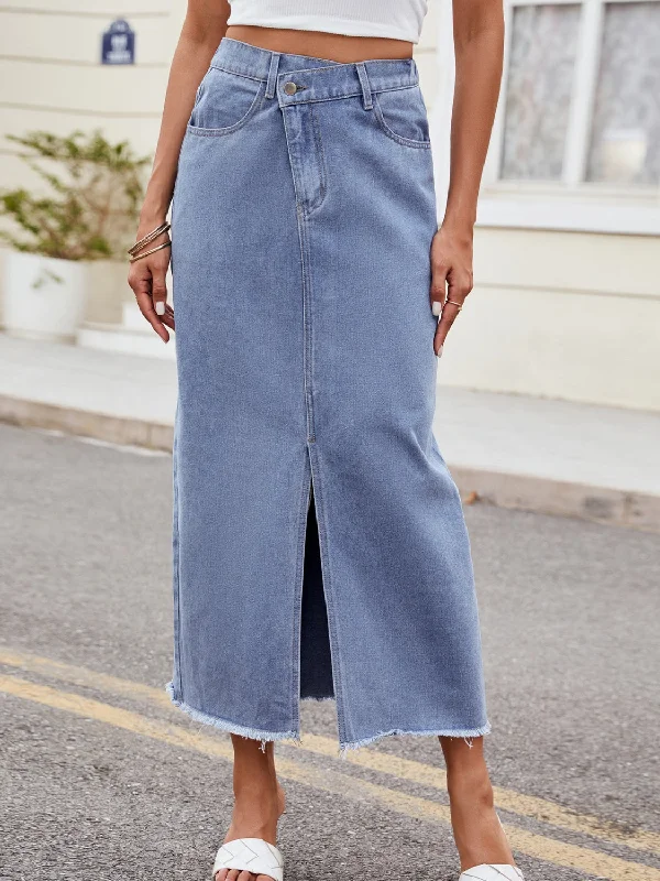 Slit Asymmetrical Waist Denim Skirt pencil skirt chic