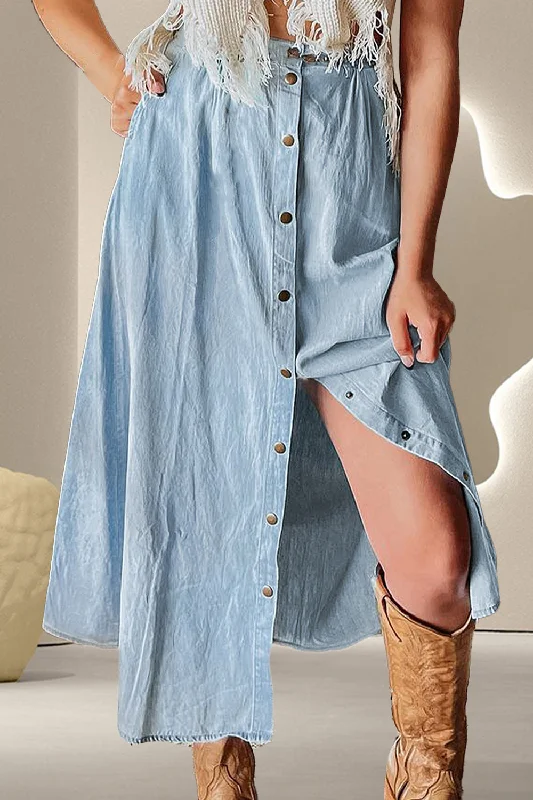 Snap Down High Waist Denim Skirt corduroy skirt cozy