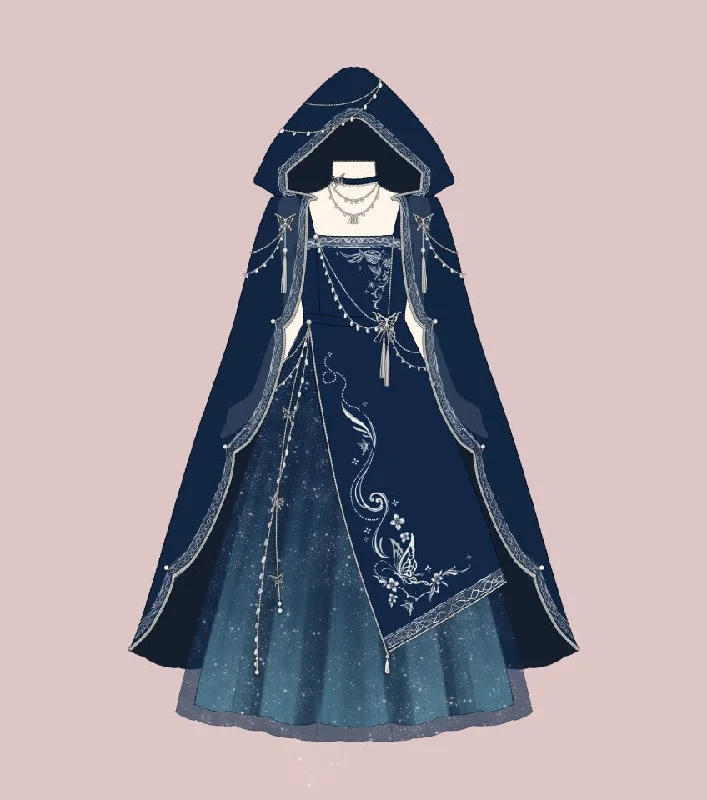 blue cloak + suspender dress