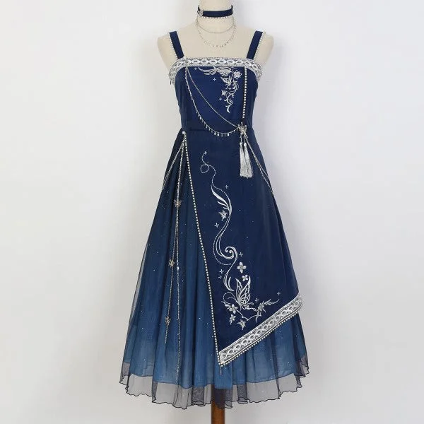 blue suspender dress