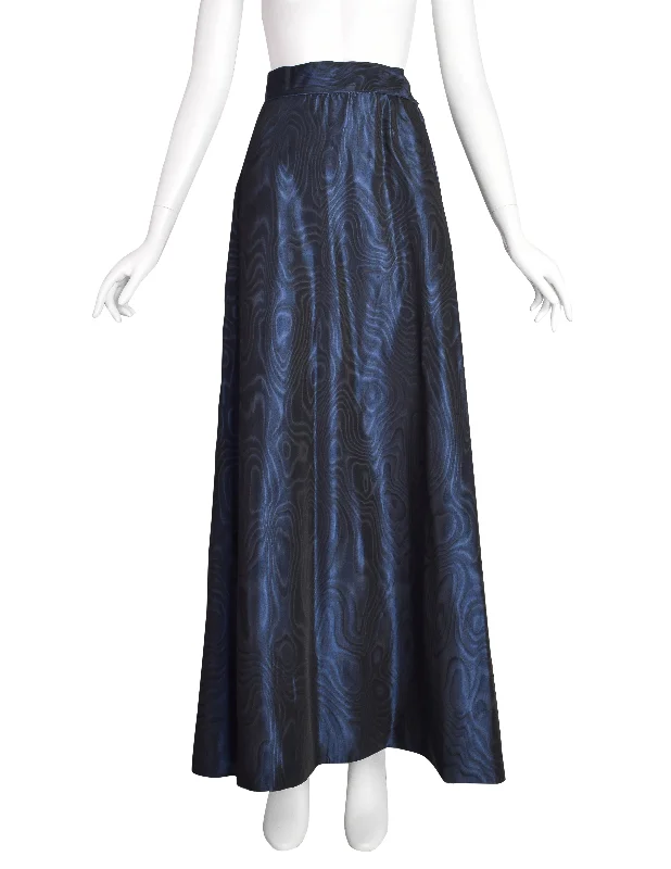 Yves Saint Laurent Vintage 1970s Midnight Blue Metallic Moire Taffeta Evening Maxi Skirt leather skirt sleek