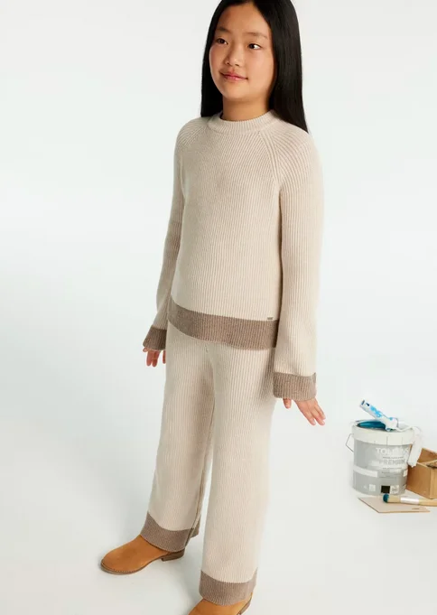 7554 Mayoral Tween/Teen Girls Knit Sweater and Pants Set - Stone Real Fur Shearling Chenille