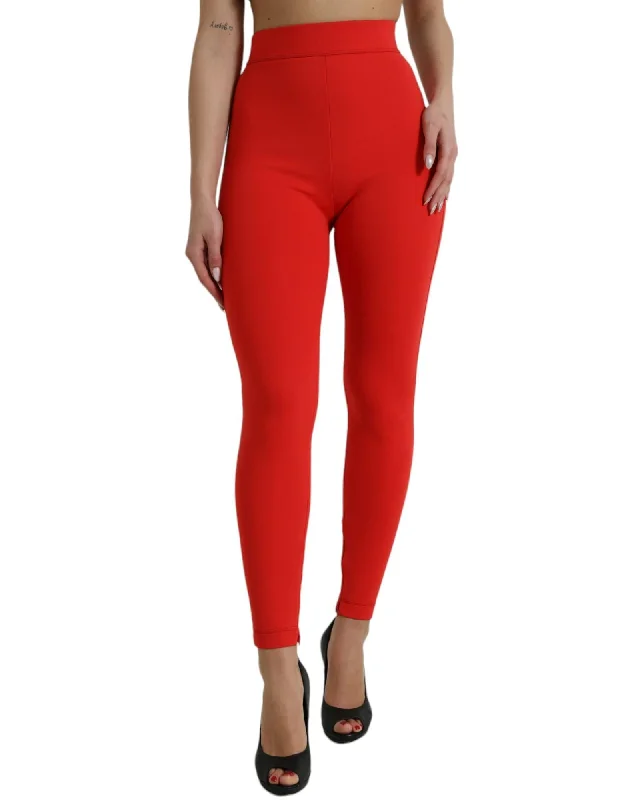 Dolce & Gabbana  Red Stretch Leggings Chic Printed Yoga Pants