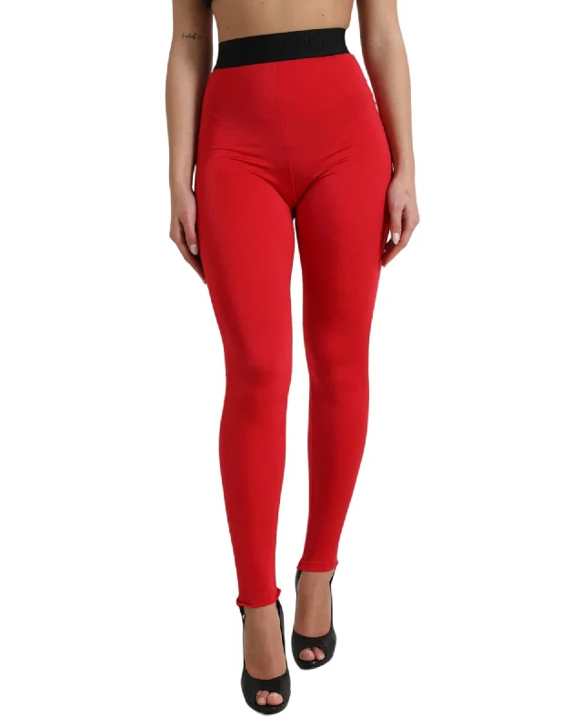 Dolce & Gabbana  Women's Red High Waist Leggings Trendy Cold Weather Tights