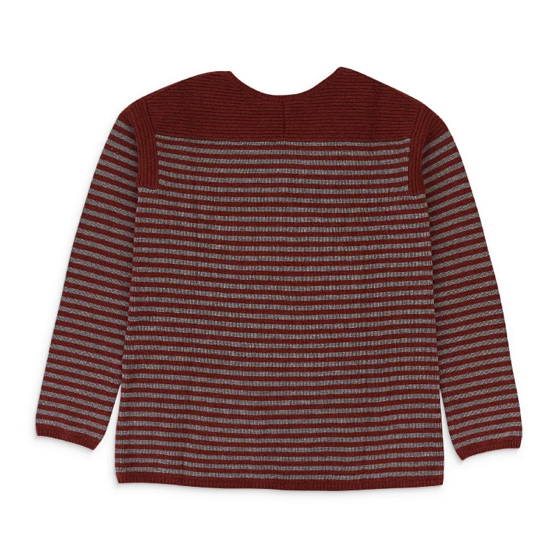 CASHMERE STRIPED BURGUNDY GRAY SWEATER Elasticated Padded Insulated