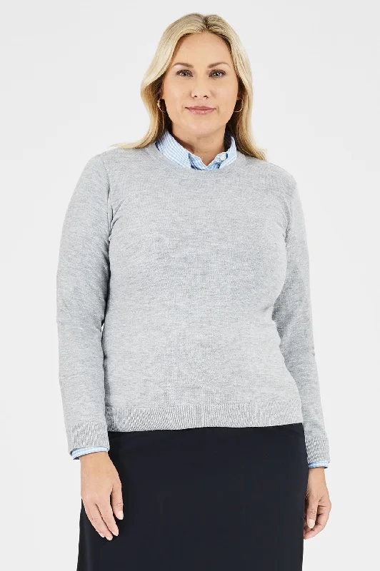 Ladies' Melange Crewneck Sweater - Heather Grey Elegant Classic Vintage