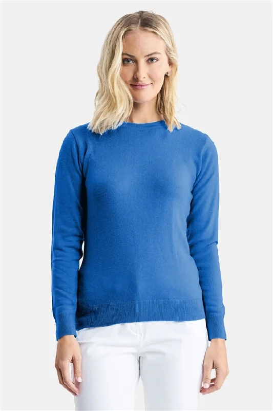 Ladies' Porter Crewneck Sweater - Riviera Blue Mesh Blend Leather Blend Suede Blend