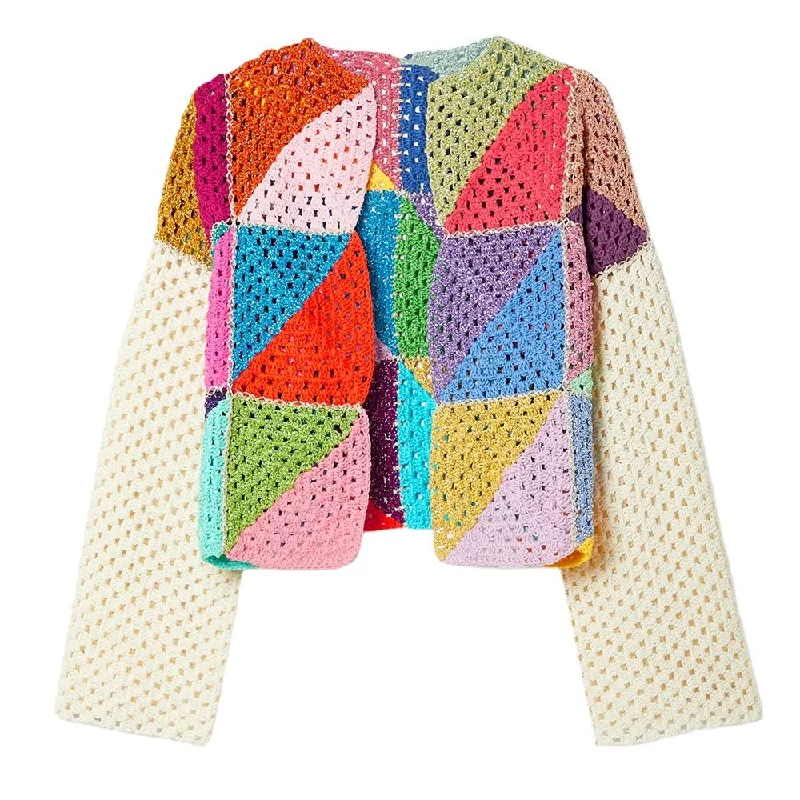 Color Block Cardigan Sweater Summer Wholesale Embroidered Appliqued Beaded