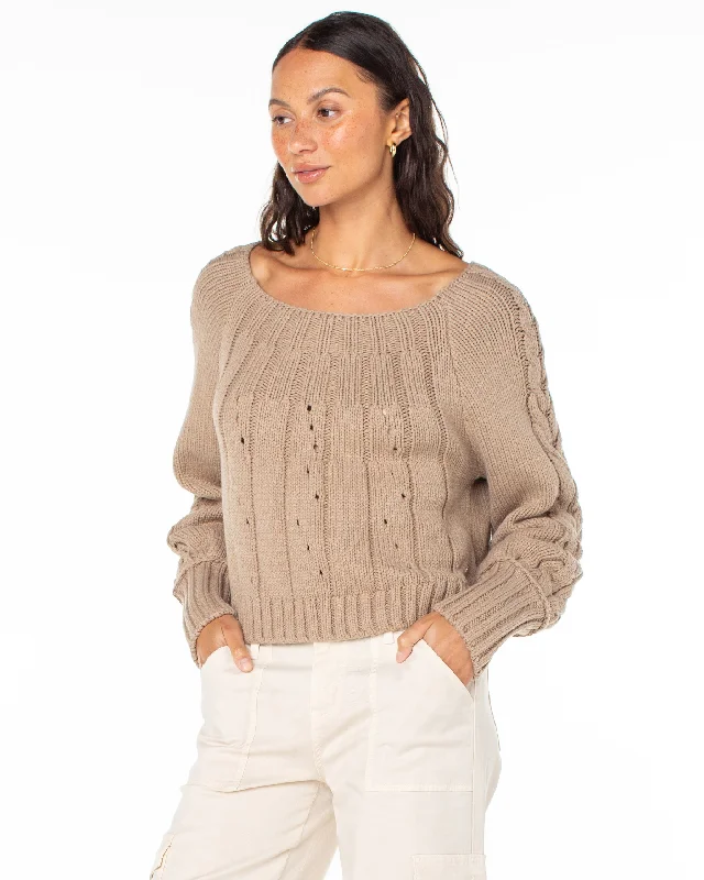 Day Dream Boat Neck Sweater - Warm Taupe Jersey Fabric Tulle Fabric Batik Fabric