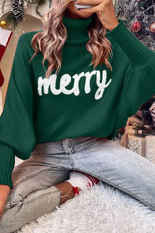 Double Take Full Size Merry Christmas Turtleneck Long Sleeve Sweater Sweater Knitwear Pullover