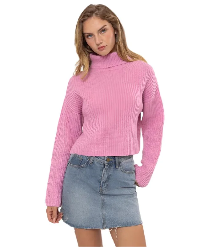 Tiff Crop Turtleneck Sweater Spandex Blend Rayon Blend Denim Blend