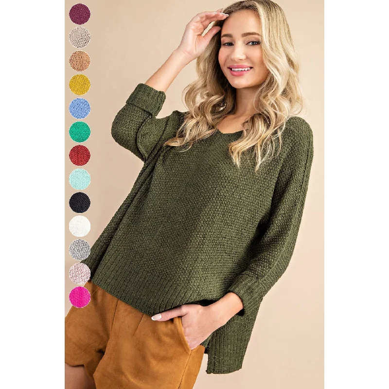 ee:some - V-Neck Knit Sweater - Seagreen Mesh Blend Leather Blend Suede Blend