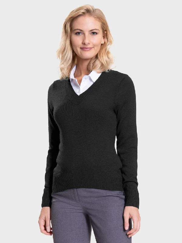 Ladies' Favorite V-Neck Sweater - Black Spandex Rayon Corduroy