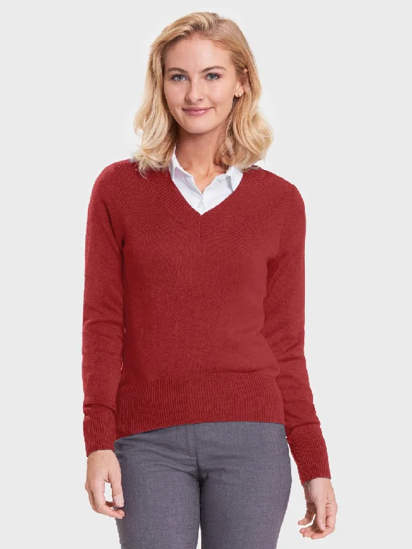 Ladies' Favorite V-Neck Sweater - Sunset Red Sequined Glittery Shiny