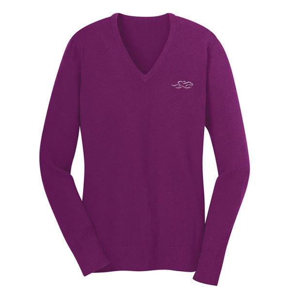 Fine Gauge V Neck Sweater - Berry Tailored Straight A-Line