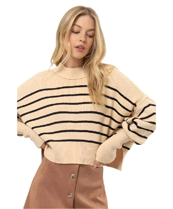 Sweet Striped Crop Sweater Wool Fabric Cashmere Fabric Tweed Fabric