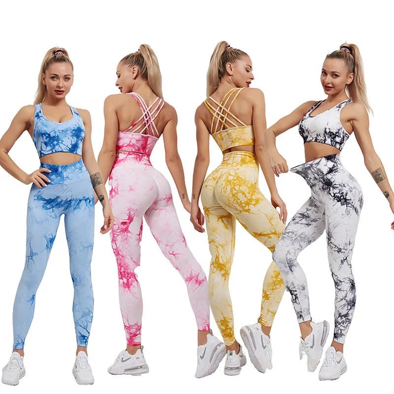 Yoga set Womens Best Selling High Waist Leggings And Bra Top Tie Dye seamless yoga set Chic Smooth Fit Leggings